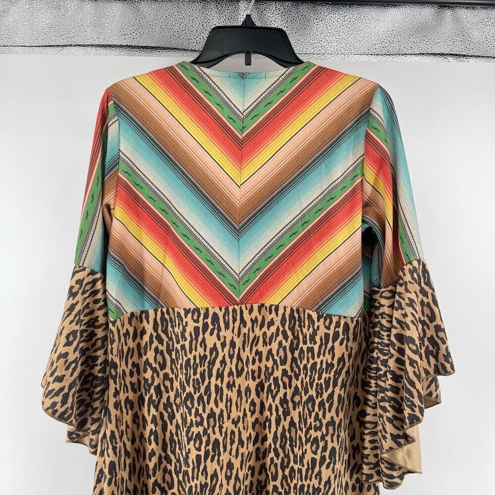 Fashion Express Women’s Chevron Leopard Print Flare Sleeve Duster Jacket Small - Picture 13 of 17
